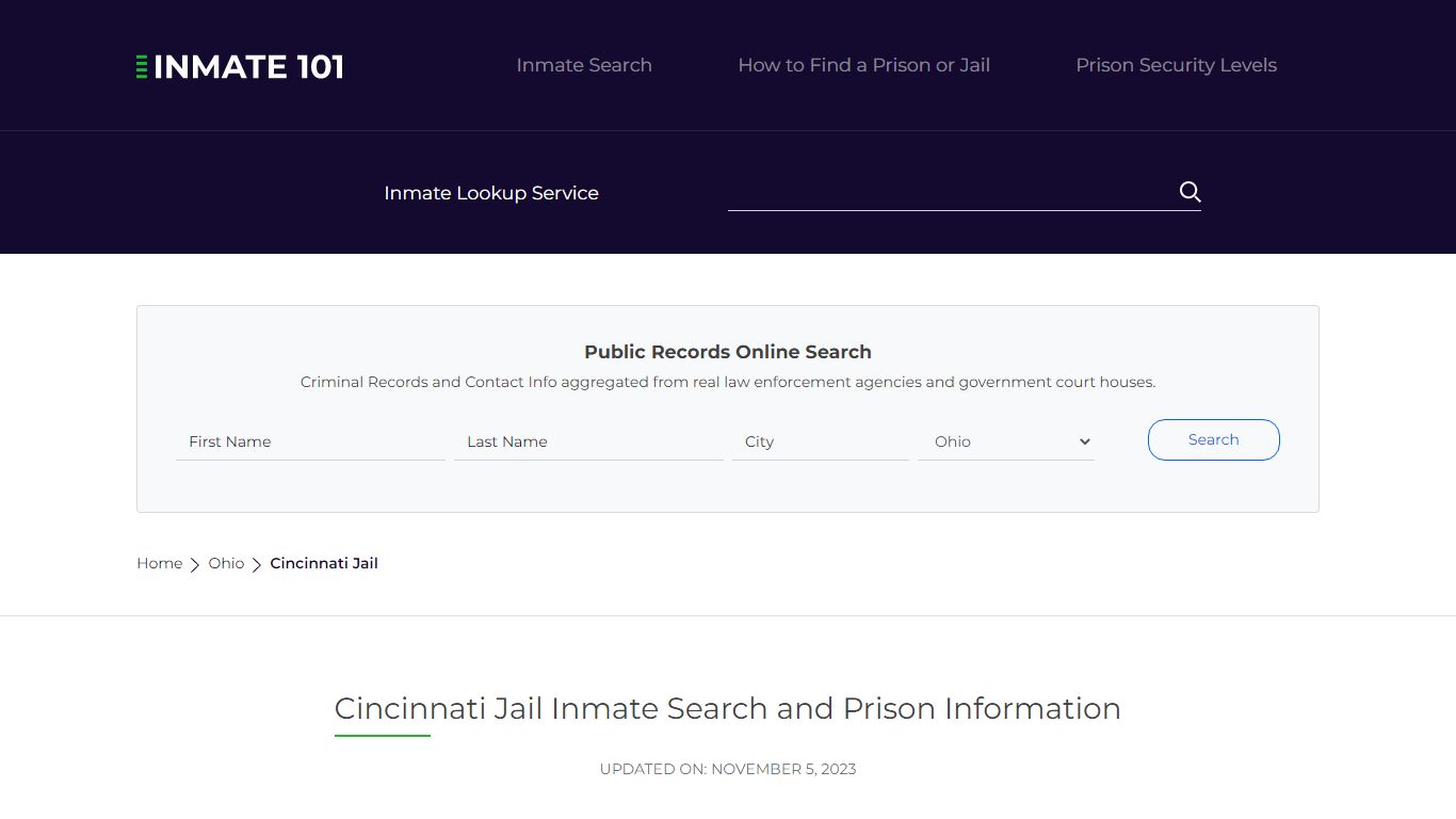 Cincinnati Jail Inmate Search and Prison Information